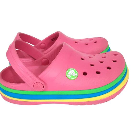 Crocs Crocband Clogs Rainbow Girls 11 Slip On Water Shoes Ciabatta Pink Paradise - Picture 4 of 8